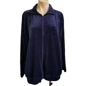 Dark Blue Nautica Velour Zip Track Jacket Size Large